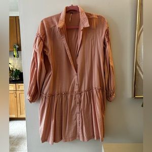 Free People peach dress, shift dress, button, collared